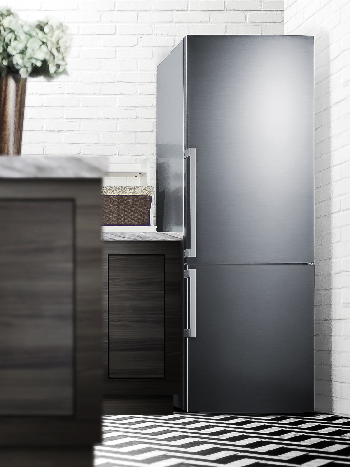 Frost-free ENERGY STAR certified bottom freezer refrigerator with icemaker in stainless steel